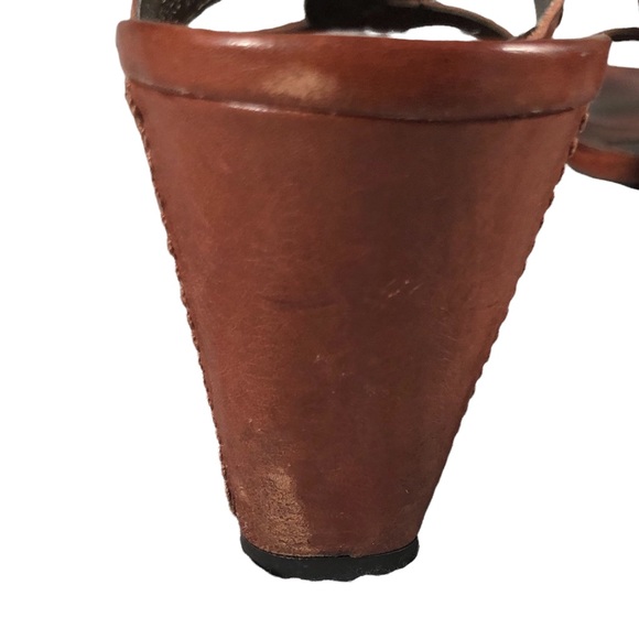 Antonio Melani Brown Heeled Sandals Gold Ton Studs Leather Twist - Picture 6 of 10